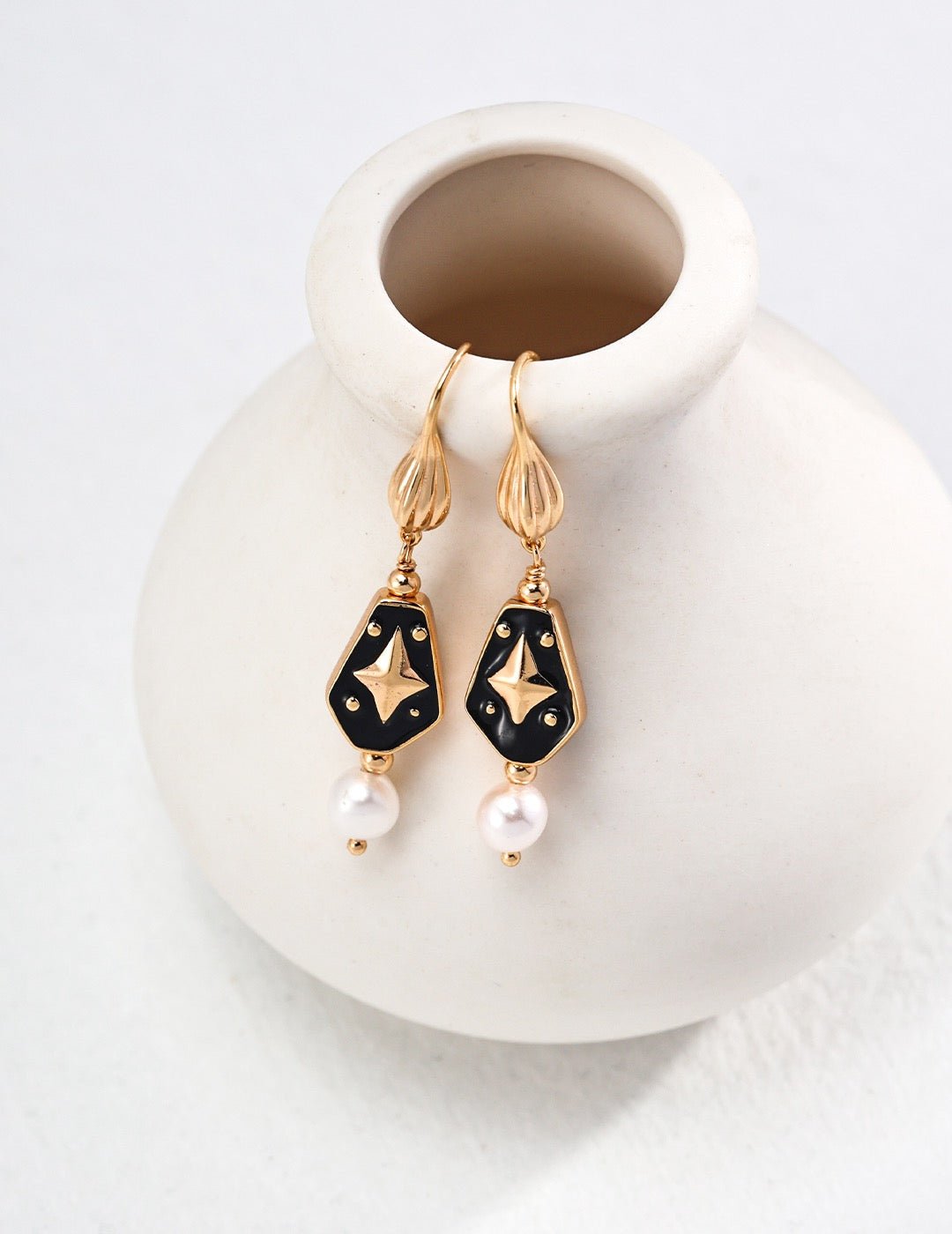 Black Enamel Pearl Earrings - Crystal Together