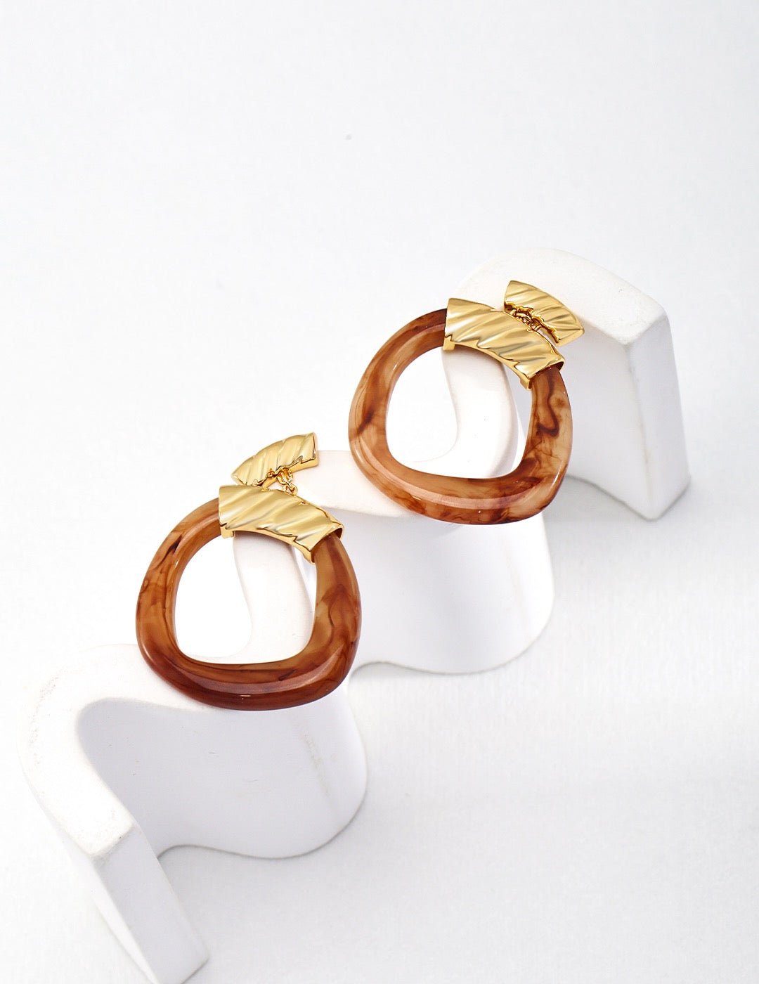 Brown Resin Sterling Silver Gold Vermeil Earrings - Crystal Together