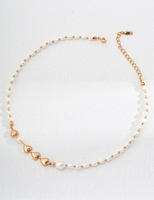 Heart-Adorned Pearl Necklace - Crystal Together