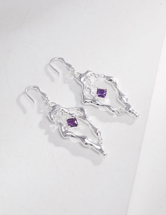 Lava Flow Design Amethyst Earrings Set - Crystal Together