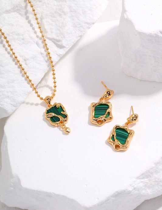 Malachite Pendant Necklace and Earrings Finest Jewelry - Crystal Together