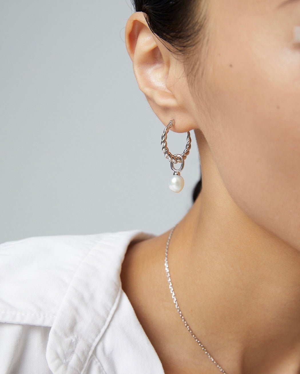 Natural Pearl Plated 18K Hoop Earrings - Crystal Together