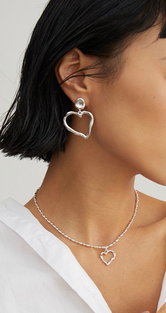 Sterling Silver Necklace Set Heart Shape - Crystal Together