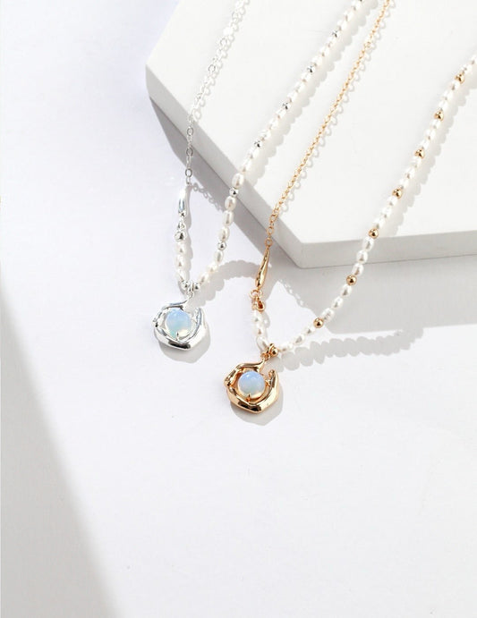 Sterling Silver Opal Necklace | Opal Pendant Necklace|Crystal Together