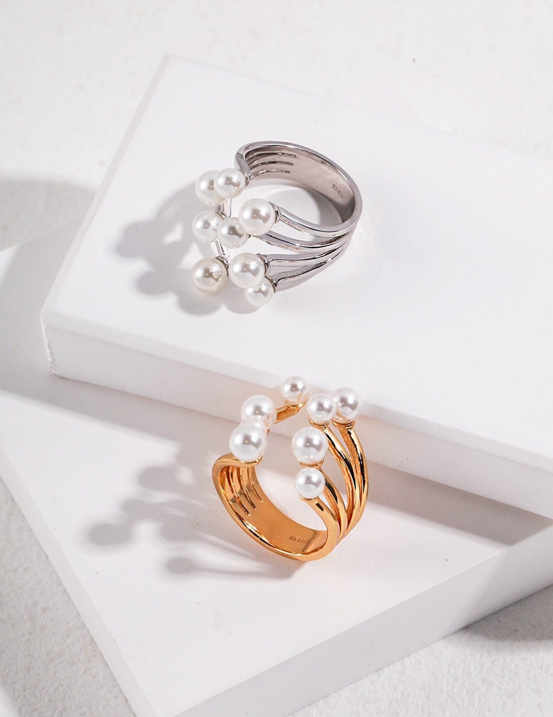 Sterling Silver Pearl Ring Flower Stamen Design - Crystal Together