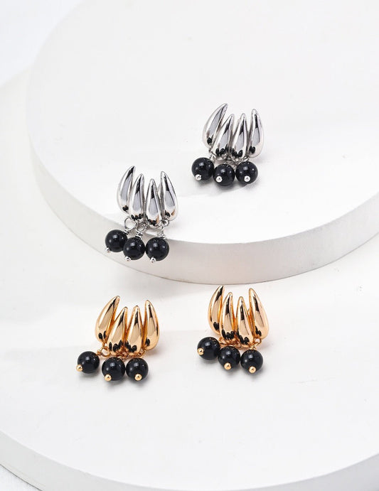 Sterling Silver Studded Earrings with Black Onyx - Crystal Together