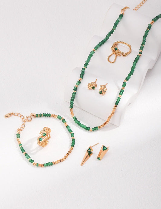 Synthesizing Emerald and Chipped Silver Bracelet and Necklace - Crystal Together